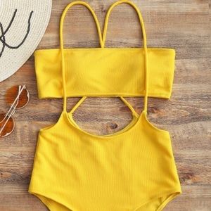 Yellow Bathing Suit High Waisted